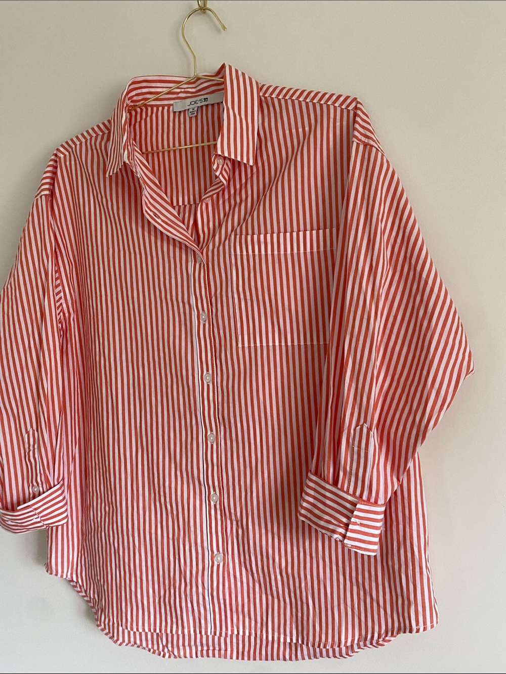 Joe’s Jeans The Boyfriend Orange White Stripe Cotton Button Down Shirt - Picture 6 of 10